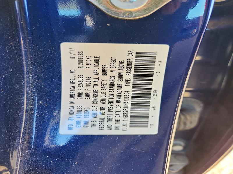 Aukcja sprzedaży 2017 Honda Accord, vin: 1HGCR2F30HA135504, numer aukcji: 72057686