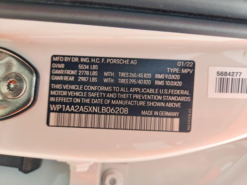 Auction sale of the 2022 Porsche Macan, vin: WP1AA2A5XNLB06208, lot number: 70930086