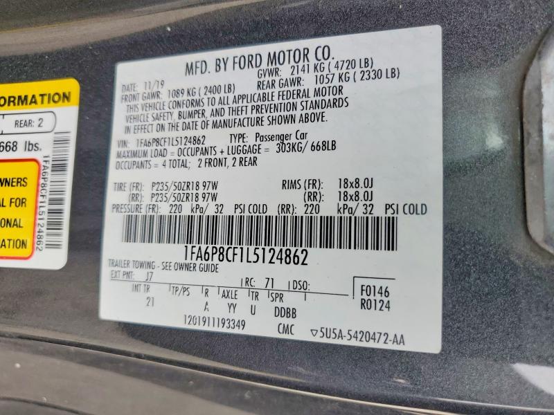 71363926 :رقم المزاد ، 1FA6P8CF1L5124862 vin ، 2020 Ford Mustang مزاد بيع