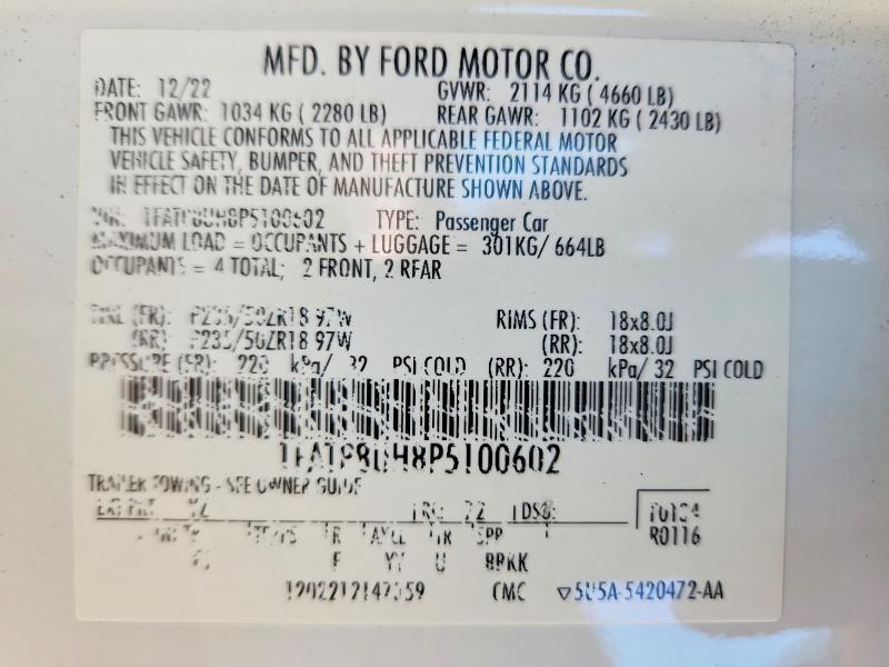 Auction sale of the 2023 Ford Mustang, vin: 1FATP8UH8P5100602, lot number: 71230836