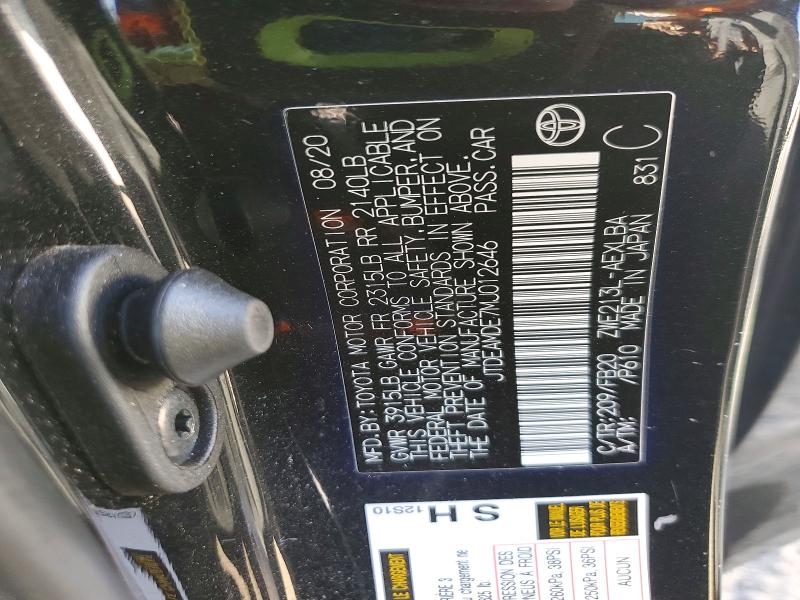 Aukcja sprzedaży 2021 Toyota Corolla, vin: JTDEAMDE7MJ012646, numer aukcji: 71970586