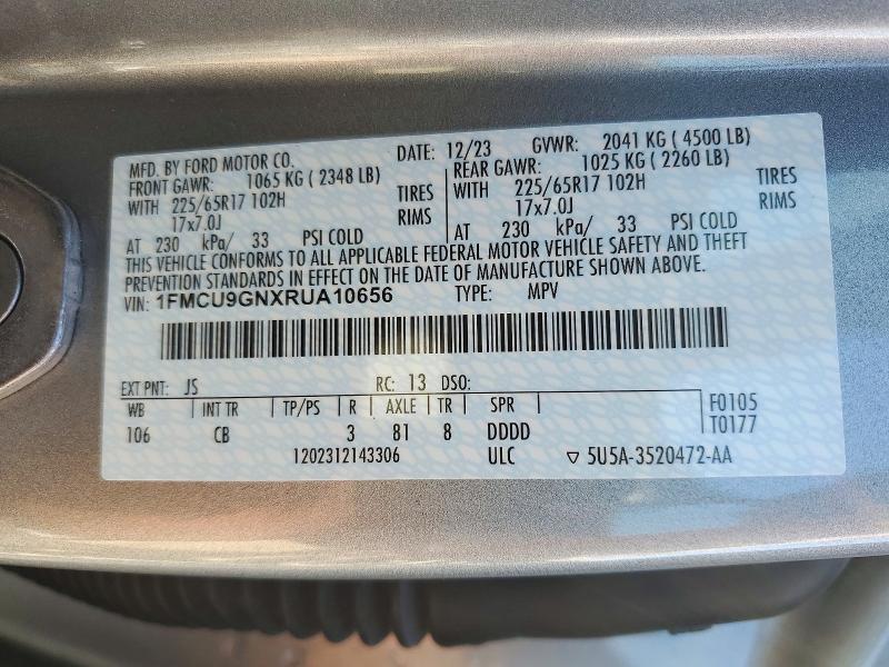Auction sale of the 2024 Ford Escape, vin: 1FMCU9GNXRUA10656, lot number: 73092976