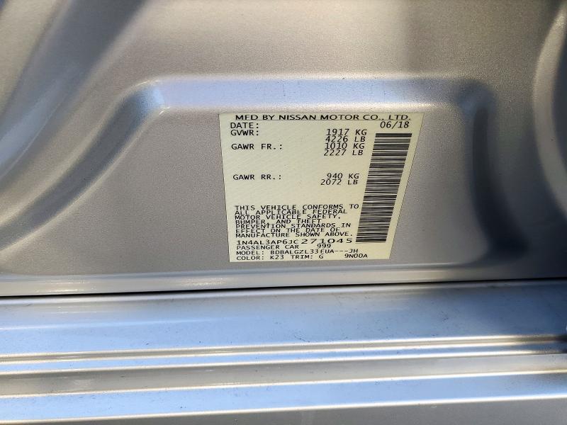 2018 Nissan Altima მანქანა იყიდება აუქციონზე, vin: 1N4AL3AP6JC271045, აუქციონის ნომერი: 72616306