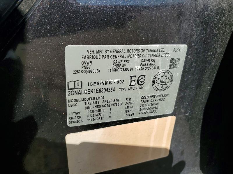 Aukcja sprzedaży 2014 Chevrolet Equinox, vin: 2GNALCEK1E6304354, numer aukcji: 70978236