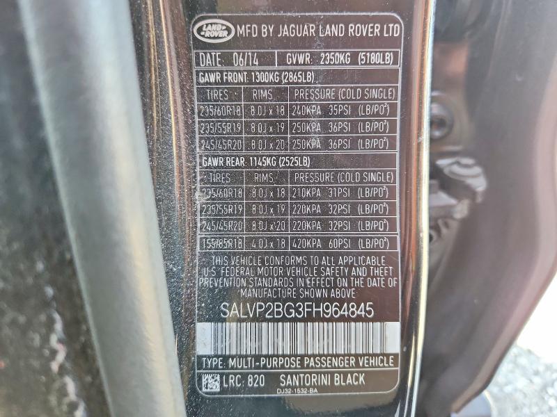71426636 :رقم المزاد ، SALVP2BG3FH964845 vin ، 2015 Land Rover Range Rover Evoque مزاد بيع
