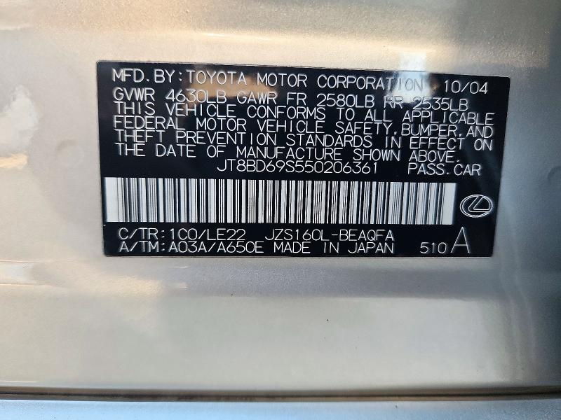 71788796 :رقم المزاد ، JT8BD69S550206361 vin ، 2005 Lexus Gs مزاد بيع