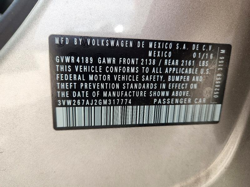 71965006 :رقم المزاد ، 3VW267AJ2GM317774 vin ، 2016 Volkswagen Jetta مزاد بيع