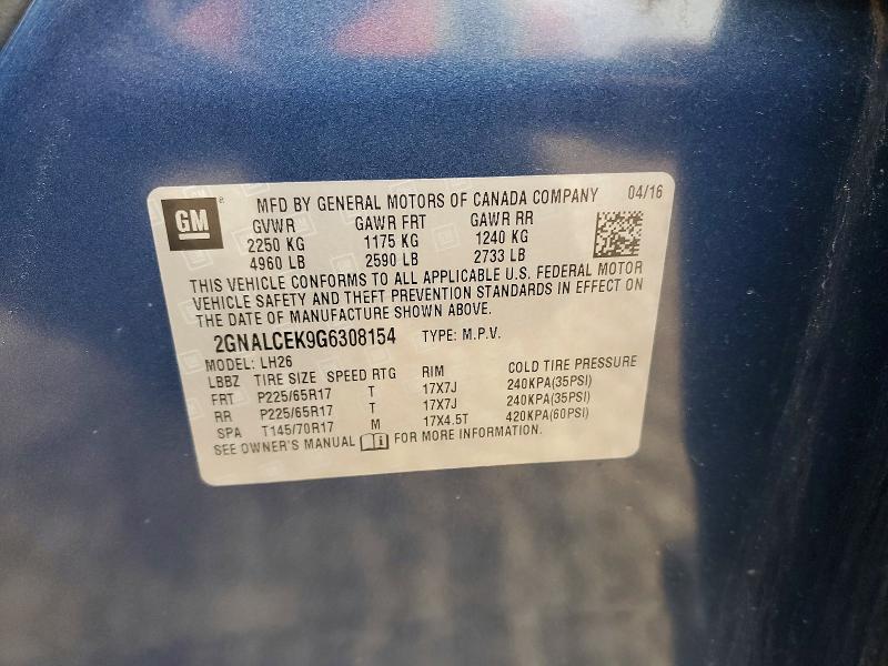Продажа на аукционе авто 2016 Chevrolet Equinox, vin: 2GNALCEK9G6308154, номер лота: 59413416