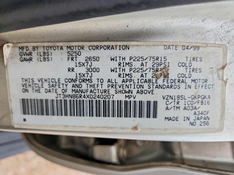 71803046 :رقم المزاد ، JT3HN86R4X0240207 vin ، 1999 Toyota 4runner مزاد بيع