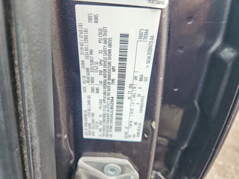 Продаж на аукціоні авто 2018 Ford Escape, vin: 1FMCU0G94JUB62564, номер лоту: 70627686