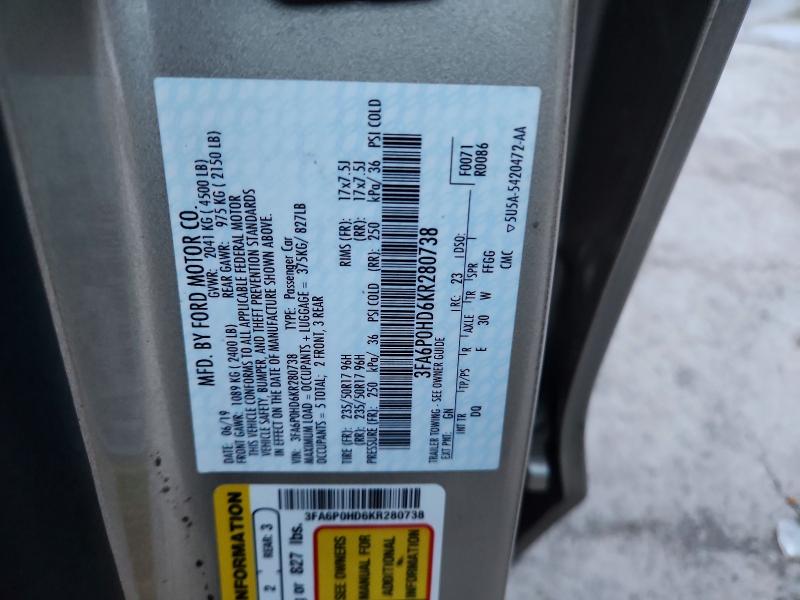 Продажа на аукционе авто 2019 Ford Fusion, vin: 3FA6P0HD6KR280738, номер лота: 71572266