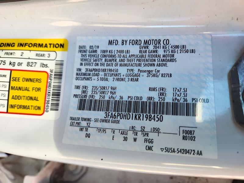 Продаж на аукціоні авто 2019 Ford Fusion, vin: 3FA6P0HD1KR198450, номер лоту: 73186426
