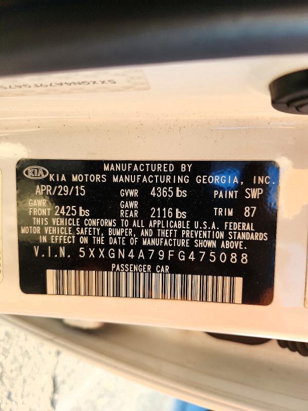 2015 Kia Optima მანქანა იყიდება აუქციონზე, vin: 5XXGN4A79FG475088, აუქციონის ნომერი: 72234926