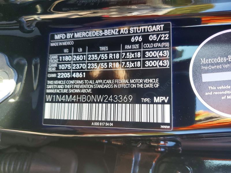 Продаж на аукціоні авто 2022 Mercedes-benz Glb, vin: W1N4M4HB0NW243369, номер лоту: 71610426