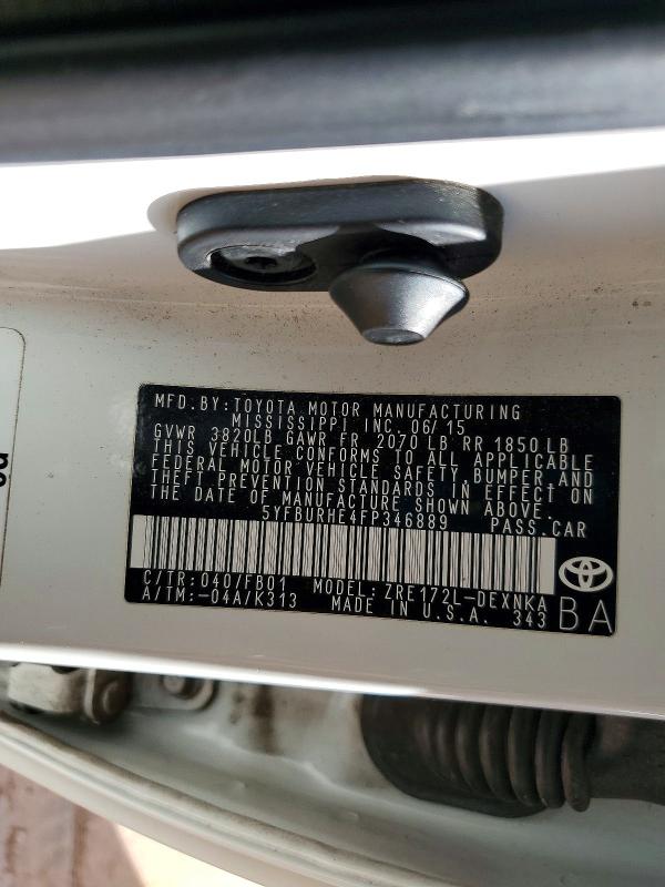 2015 Toyota Corolla მანქანა იყიდება აუქციონზე, vin: 5YFBURHE4FP346889, აუქციონის ნომერი: 72048736