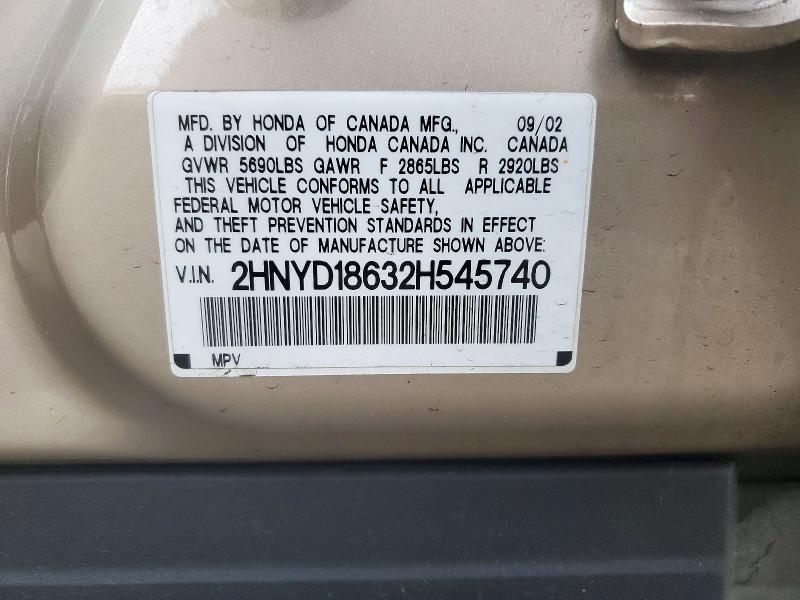 72252516 :رقم المزاد ، 2HNYD18632H545740 vin ، 2002 Acura Mdx مزاد بيع