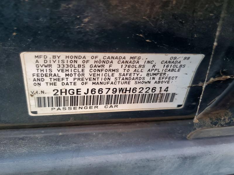 1998 Honda Civic მანქანა იყიდება აუქციონზე, vin: 2HGEJ6679WH622614, აუქციონის ნომერი: 72451546