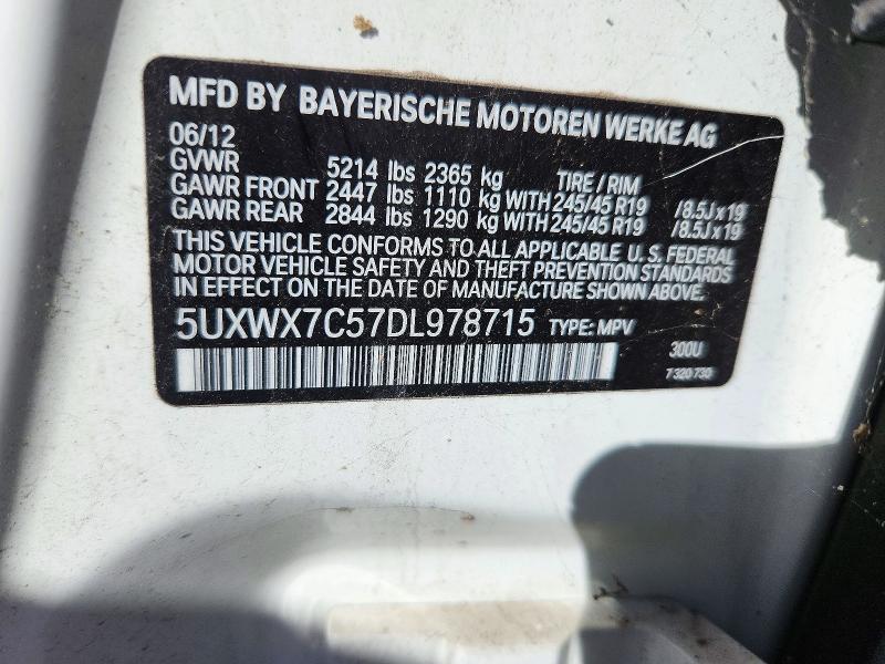 2013 Bmw X3 მანქანა იყიდება აუქციონზე, vin: 5UXWX7C57DL978715, აუქციონის ნომერი: 72241526