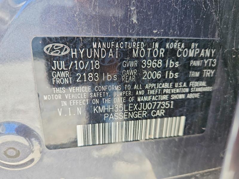 2018 Hyundai Elantra Gt მანქანა იყიდება აუქციონზე, vin: KMHH35LEXJU077351, აუქციონის ნომერი: 71907556