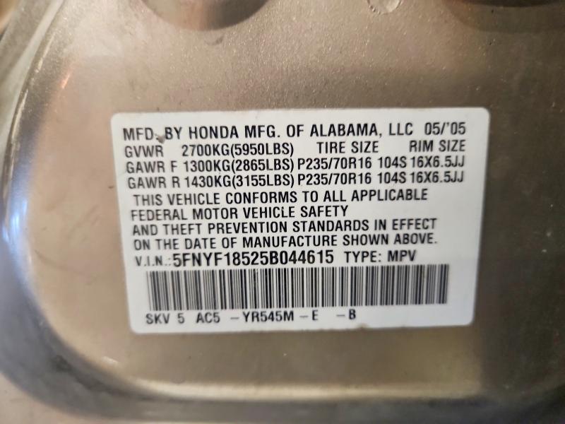 Auction sale of the 2005 Honda Pilot, vin: 5FNYF18525B044615, lot number: 71461956