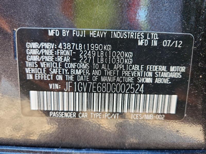 2013 Subaru Impreza მანქანა იყიდება აუქციონზე, vin: JF1GV7E68DG002524, აუქციონის ნომერი: 71812816