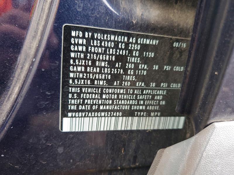 2016 Volkswagen Tiguan მანქანა იყიდება აუქციონზე, vin: WVGBV7AX0GW527490, აუქციონის ნომერი: 70104826