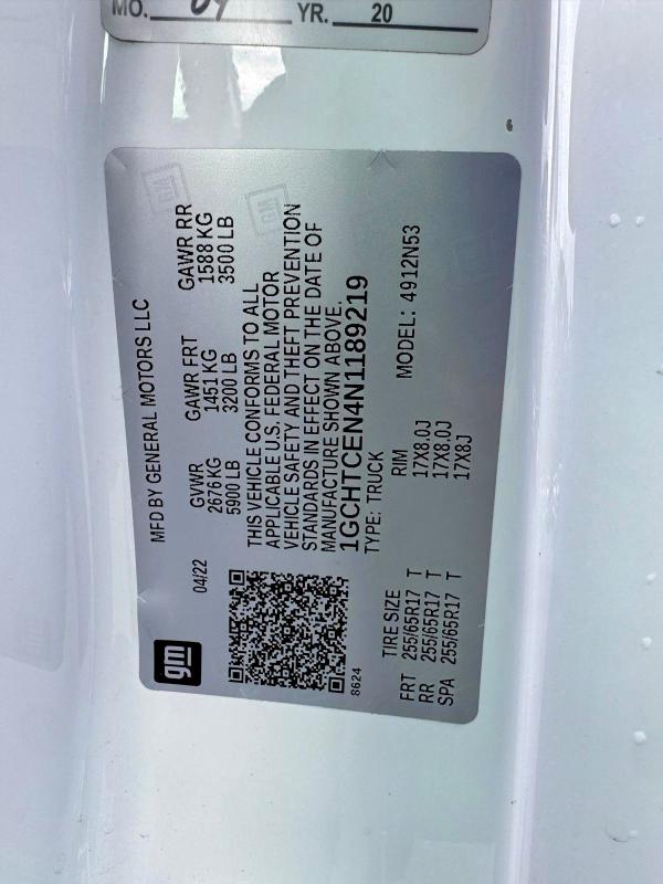 71622496 :رقم المزاد ، 1GCHTCEN4N1189219 vin ، 2022 Chevrolet Colorado مزاد بيع