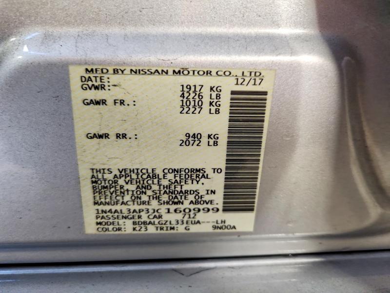2018 Nissan Altima მანქანა იყიდება აუქციონზე, vin: 1N4AL3AP3JC160999, აუქციონის ნომერი: 70923716
