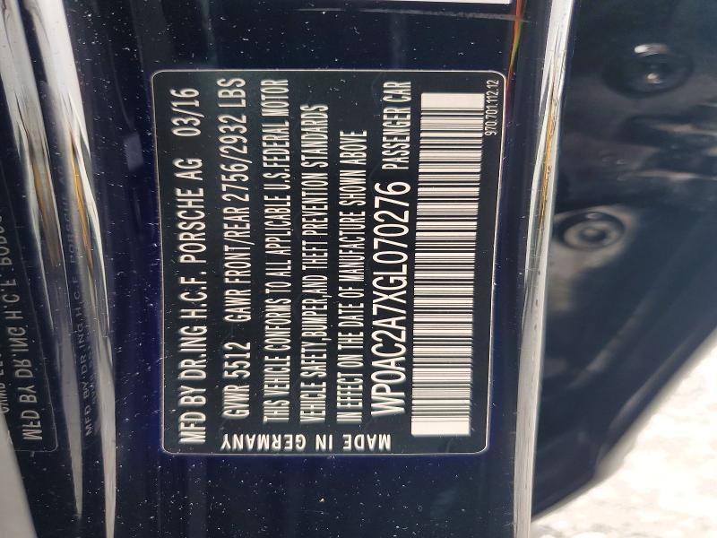 Auction sale of the 2016 Porsche Panamera, vin: WP0AC2A7XGL070276, lot number: 71753986
