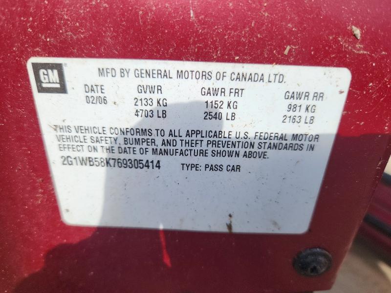 72996046 :رقم المزاد ، 2G1WB58K769305414 vin ، 2006 Chevrolet Impala مزاد بيع