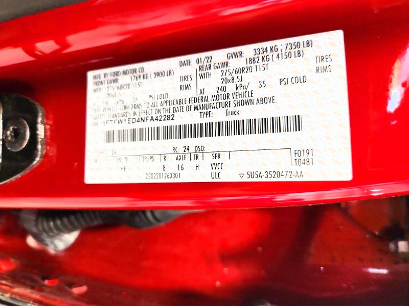 Aukcja sprzedaży 2022 Ford F150, vin: 1FTFW1ED4NFA42282, numer aukcji: 71165926