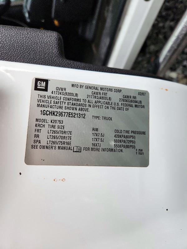 71173986 :رقم المزاد ، 1GCHK29677E521312 vin ، 2007 Chevrolet Silverado مزاد بيع