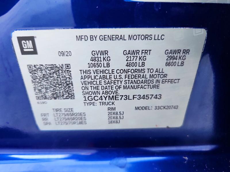 Aukcja sprzedaży 2020 Chevrolet Silverado, vin: 1GC4YME73LF345743, numer aukcji: 72446676