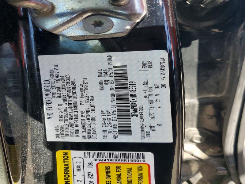 Продаж на аукціоні авто 2017 Ford Fusion, vin: 3FA6P0K9XHR185919, номер лоту: 71557076