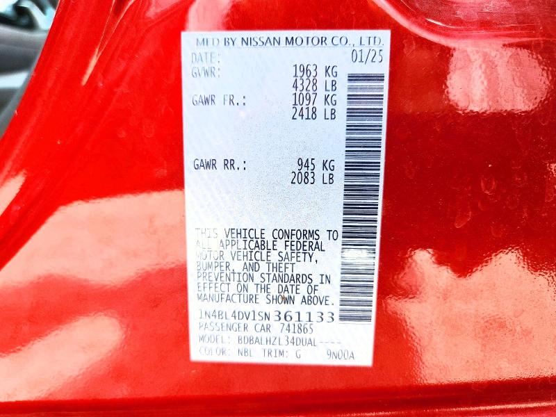2025 Nissan Altima მანქანა იყიდება აუქციონზე, vin: 1N4BL4DV1SN361133, აუქციონის ნომერი: 71669196