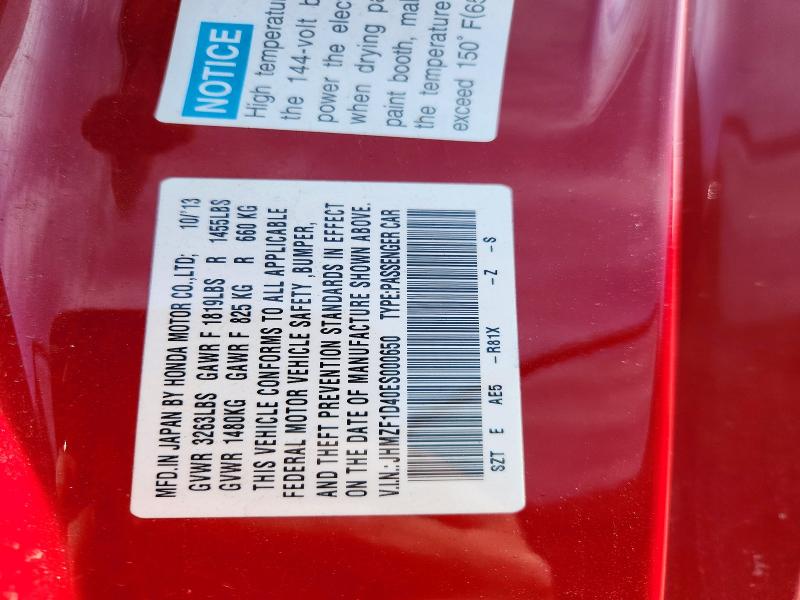 70997516 :رقم المزاد ، JHMZF1D40ES000650 vin ، 2014 Honda Cr-z مزاد بيع