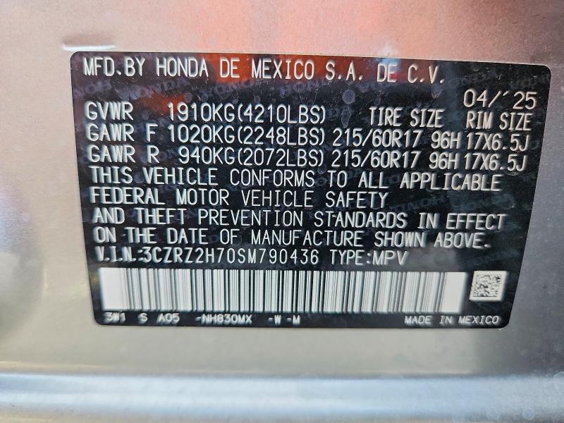 Продажа на аукционе авто 2025 Honda Hr-v, vin: 3CZRZ2H70SM790436, номер лота: 70928786