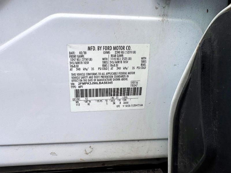 2020 Ford Edge მანქანა იყიდება აუქციონზე, vin: 2FMPK3J96LBA58345, აუქციონის ნომერი: 73443776