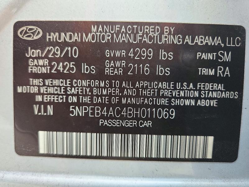 Auction sale of the 2011 Hyundai Sonata, vin: 5NPEB4AC4BH011069, lot number: 72639006