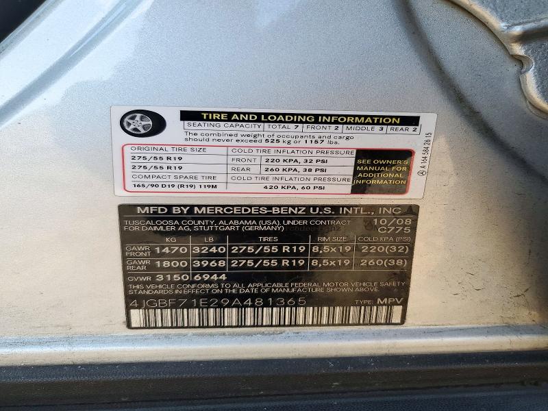 70875656 :رقم المزاد ، 4JGBF71E29A481365 vin ، 2009 Mercedes-benz Gl مزاد بيع