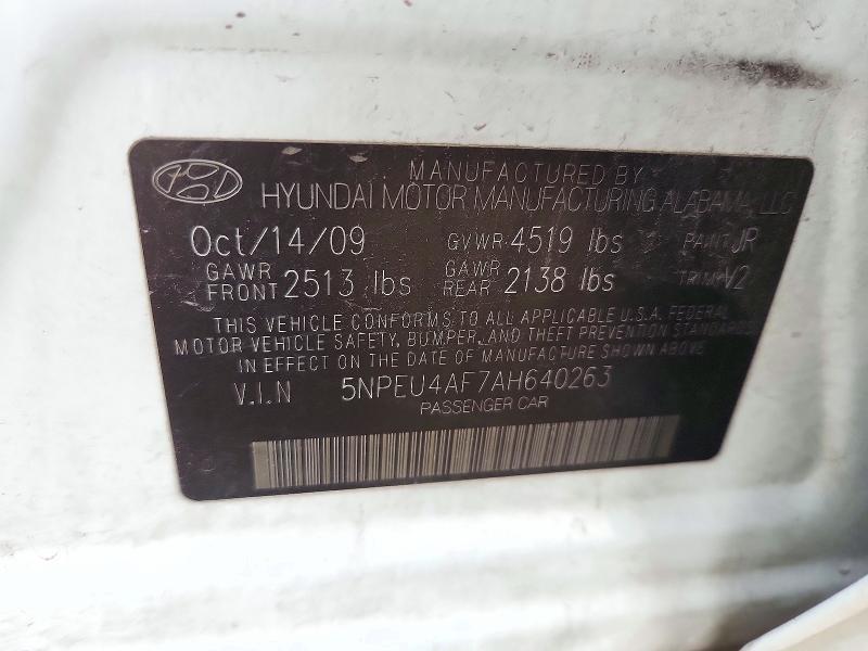 73887066 :رقم المزاد ، 5NPEU4AF7AH640263 vin ، 2010 Hyundai Sonata مزاد بيع