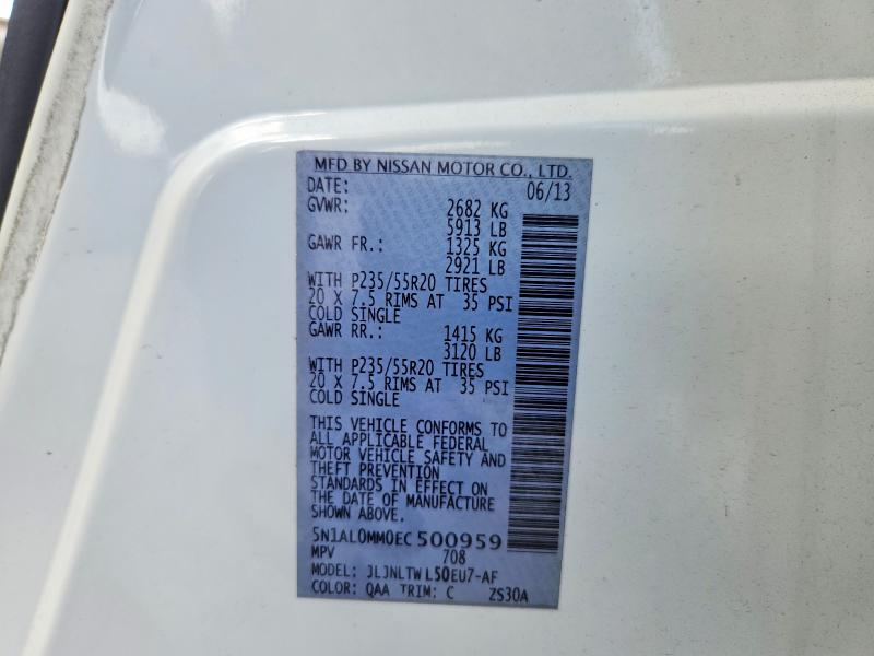 2014 Infiniti Qx60 მანქანა იყიდება აუქციონზე, vin: 5N1AL0MM0EC500959, აუქციონის ნომერი: 69910516