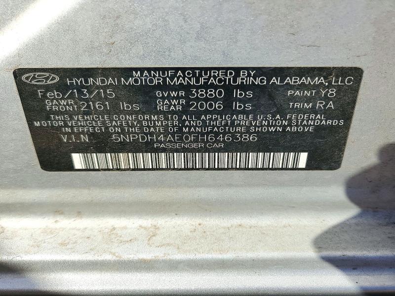 71097026 :رقم المزاد ، 5NPDH4AE0FH646386 vin ، 2015 Hyundai Elantra مزاد بيع