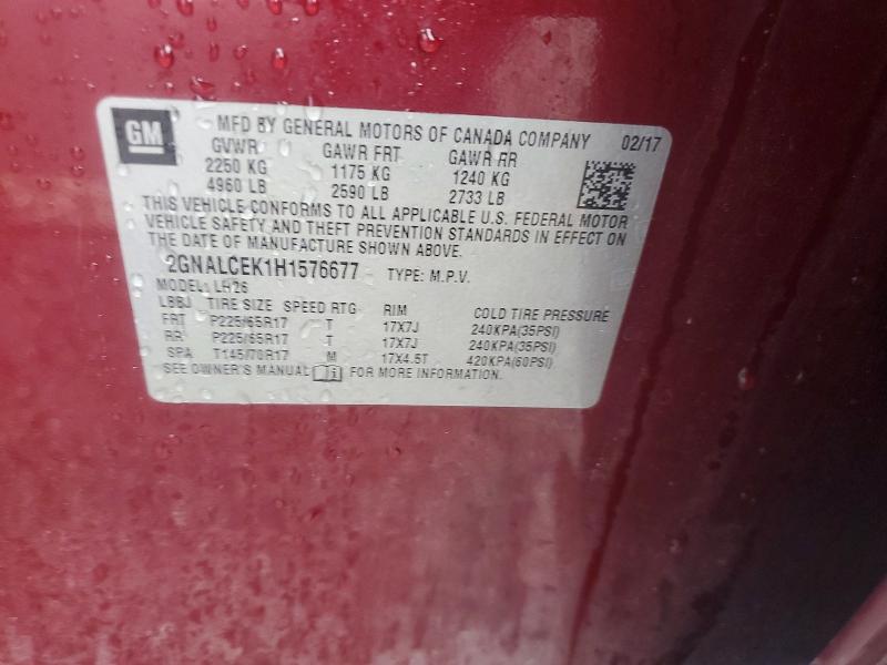 71588856 :رقم المزاد ، 2GNALCEK1H1576677 vin ، 2017 Chevrolet Equinox مزاد بيع