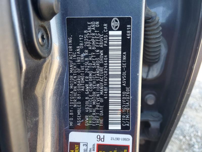 Продаж на аукціоні авто 2012 Toyota Camry, vin: 4T4BF1FK7CR246404, номер лоту: 70737456