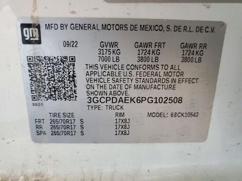 72546916 :رقم المزاد ، 3GCPDAEK6PG102508 vin ، 2023 Chevrolet Silverado مزاد بيع