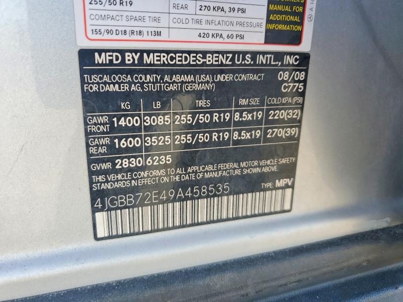 2009 Mercedes-benz Ml მანქანა იყიდება აუქციონზე, vin: 4JGBB72E49A458535, აუქციონის ნომერი: 71146866