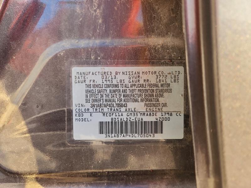 2013 Nissan Sentra მანქანა იყიდება აუქციონზე, vin: 3N1AB7AP4DL705043, აუქციონის ნომერი: 72142426