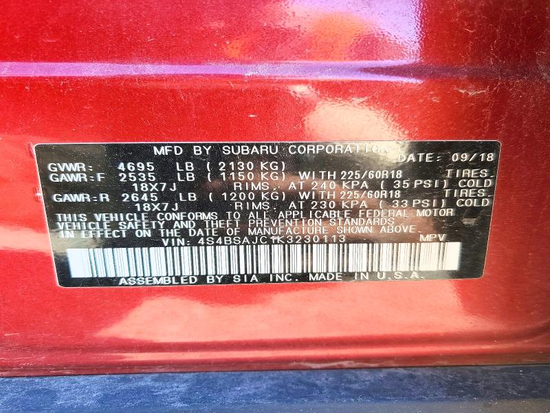 Продажа на аукционе авто 2019 Subaru Outback, vin: 4S4BSAJC1K3230113, номер лота: 72056546