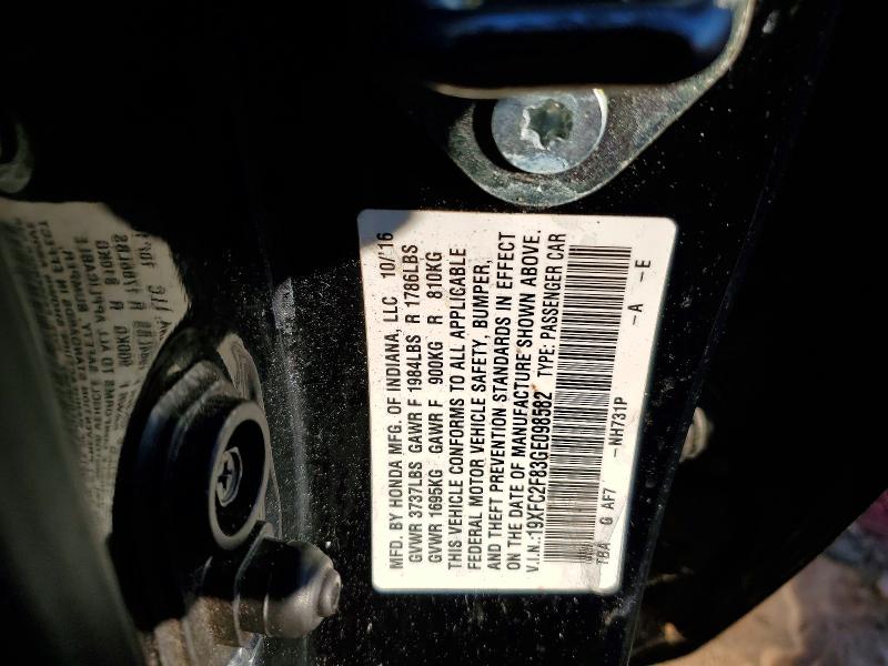 2016 Honda Civic მანქანა იყიდება აუქციონზე, vin: 19XFC2F83GE098582, აუქციონის ნომერი: 71910806
